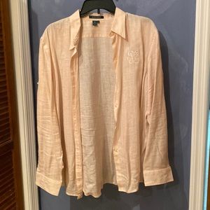 Ralph Lauren linen peach with small white strip long sleeve shirt XL